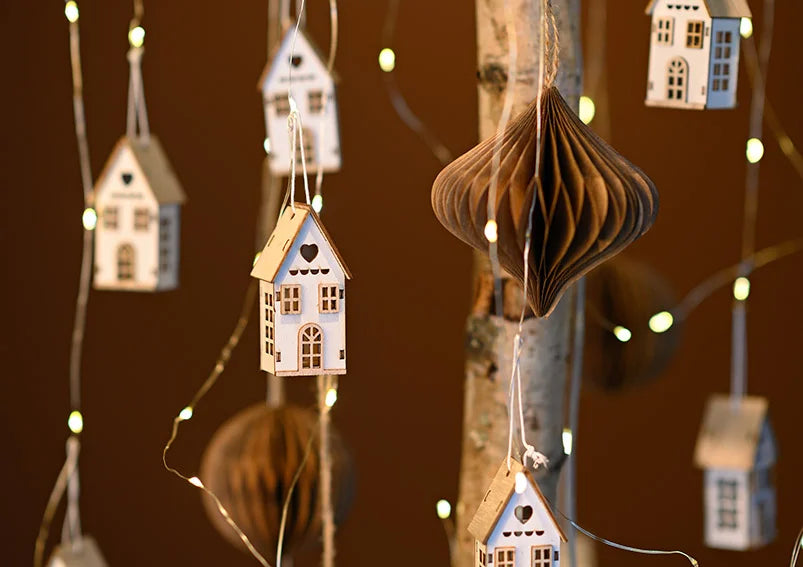 Weihnachtshänger Set Haus 6-er Set, aus Holz weiß (B/H/T) 4x7x3cm