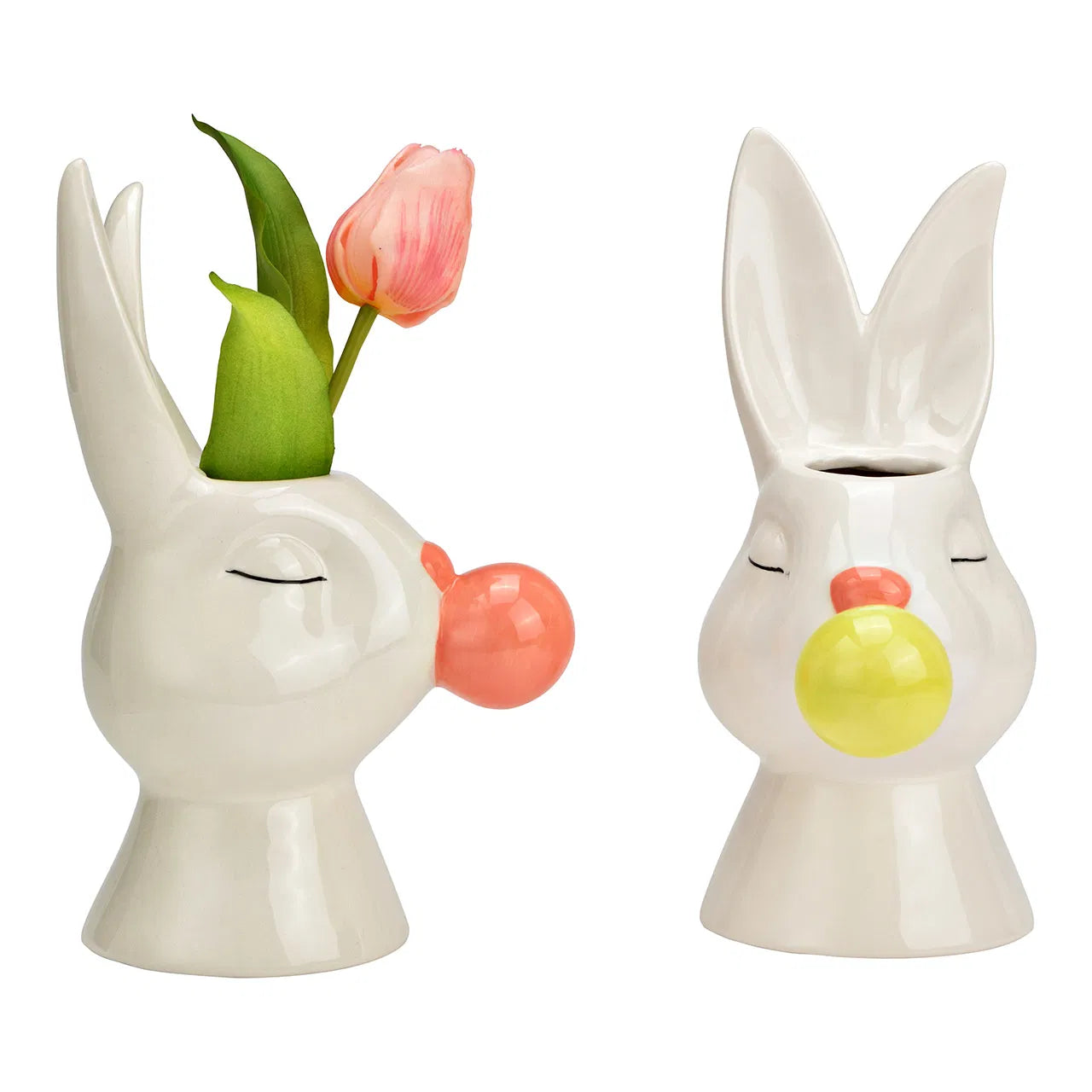 Vase Hase mit Kaugummiblase aus Keramik | 2er Set