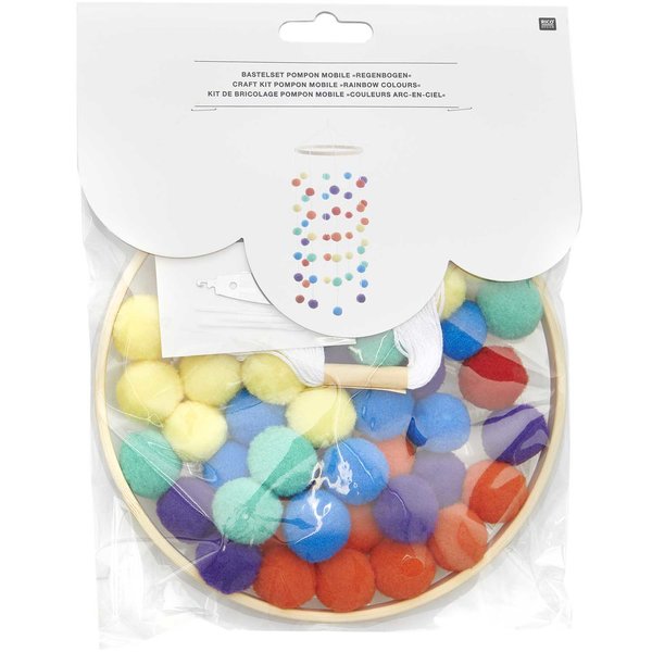Bastelset Pompon Mobile | zur Geburt | Regenbogen