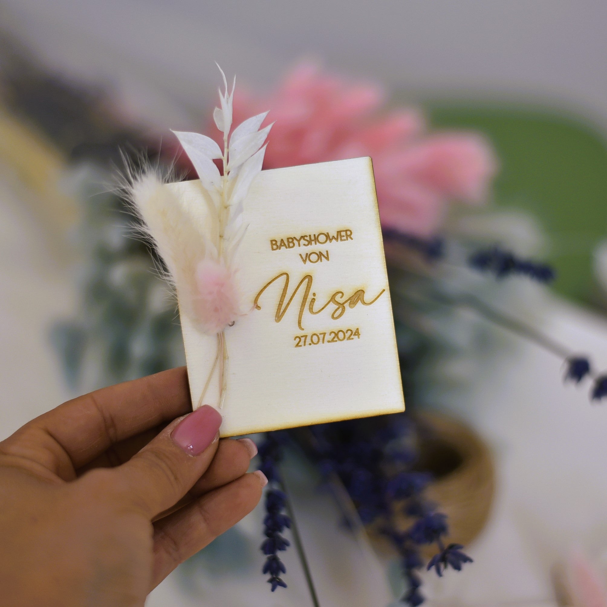 Holzkarten mit Trockenblumen | Gastgeschenk | Aufmerksamkeit