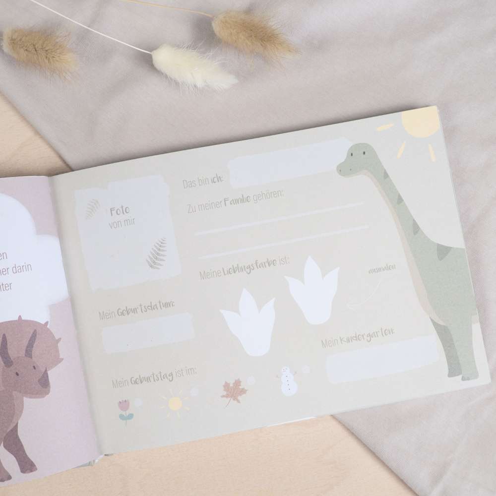 Dinosaurier Kindergarten Freundebuch | Erinnerungen sammeln | Geschenk für Kleinkind | Mintkind
