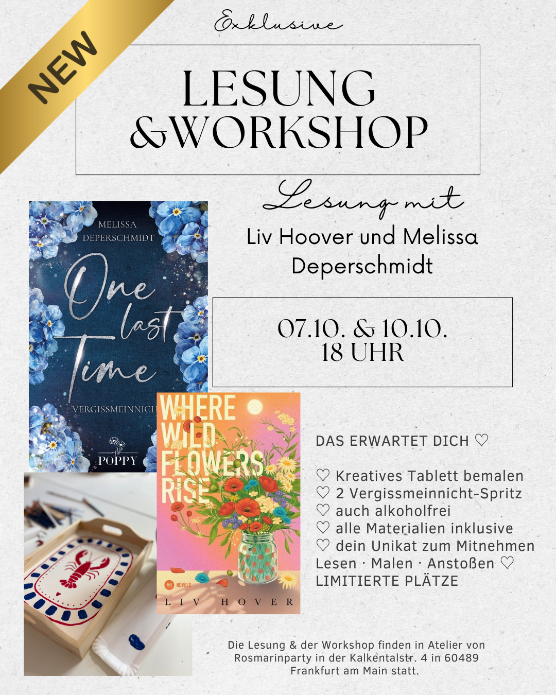 Lesung × Kreativ-Workshop × Vergissmeinnicht-Spritz