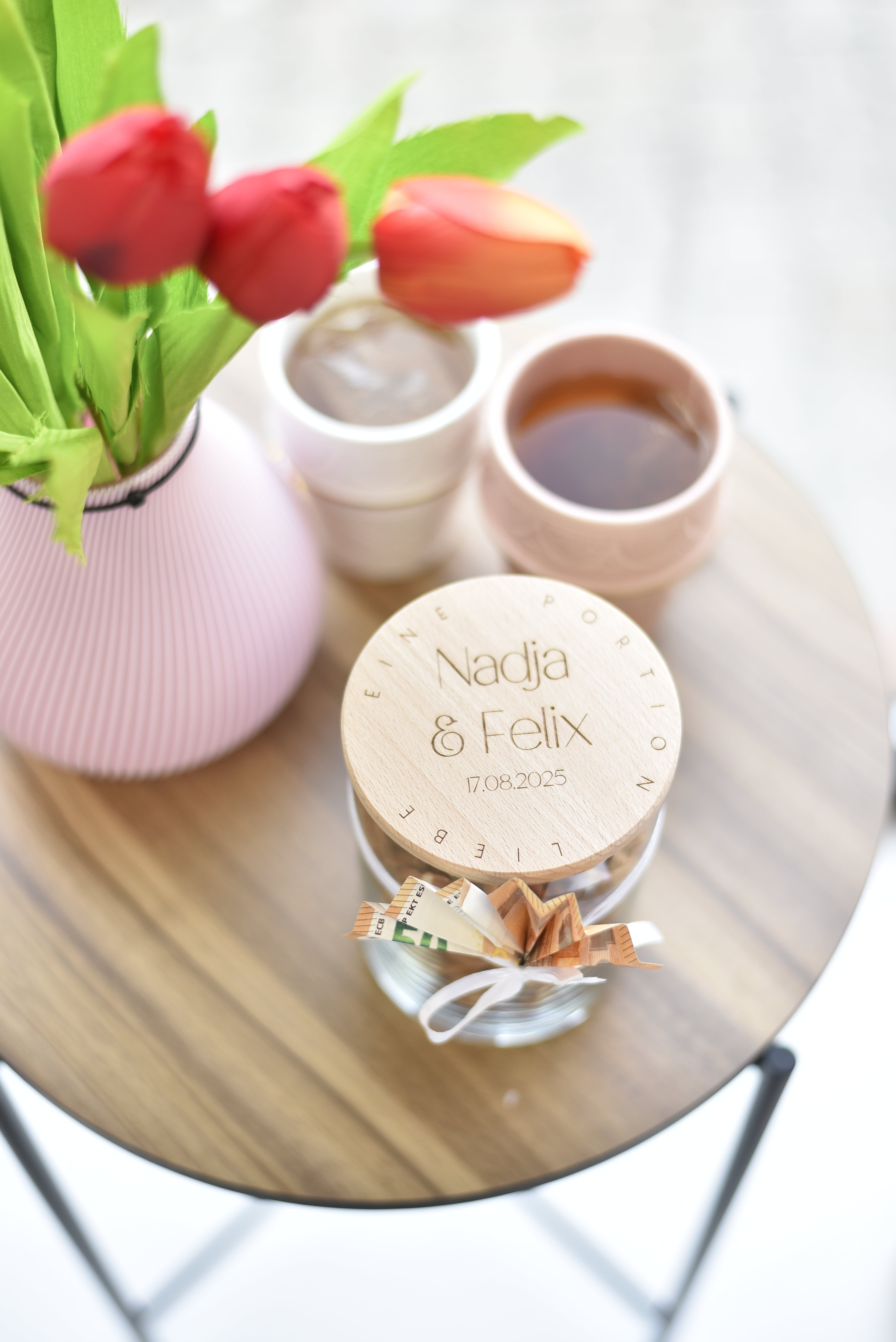 Vorratsglas | eine Portion Liebe | Glas mit graviertem Holzdeckel | zur Hochzeit