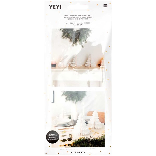 Tanne | Wabenpapier Tannenbäume 20cm | 3 Stück | Weiß