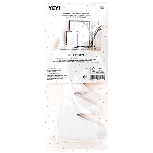 Tanne | Wabenpapier Tannenbäume 20cm | 3 Stück | Weiß