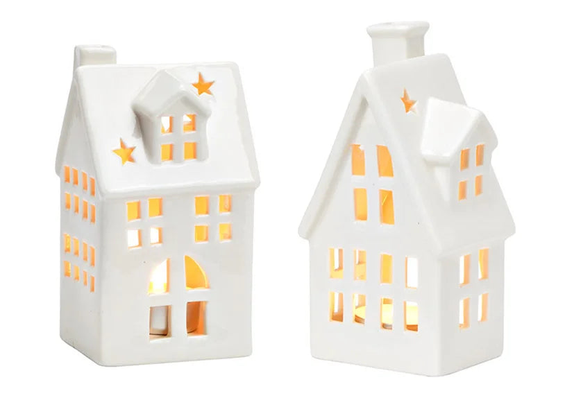 Teelichthaus-Set mit Schornstein | Porzellan | 7x14x5cm