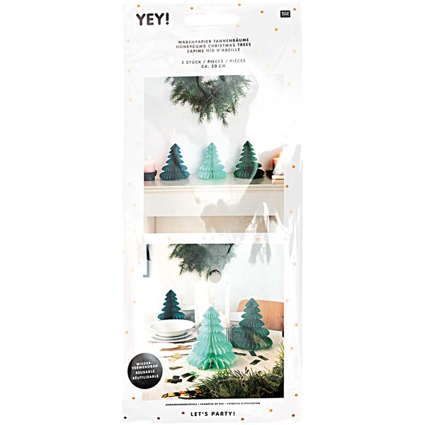 Tanne | Wabenpapier Tannenbäume 20cm | 3 Stück | Grüntöne
