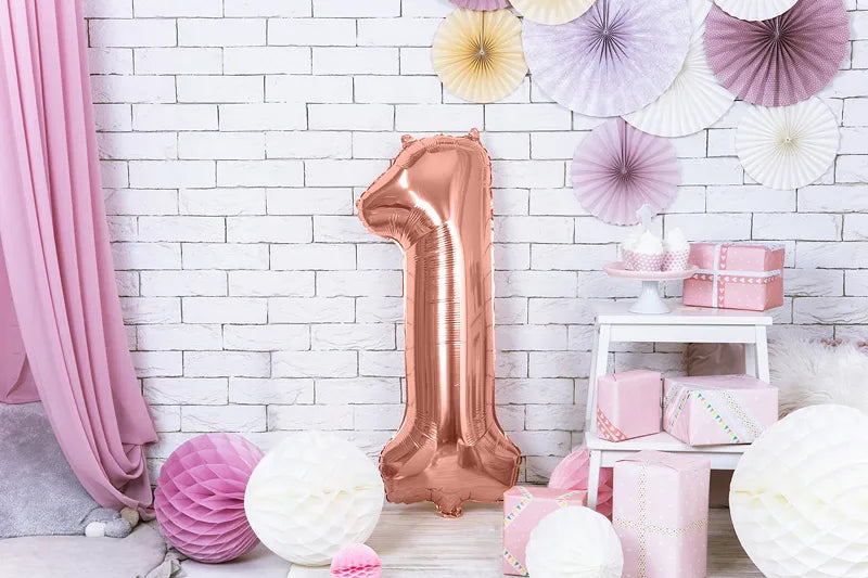 Heliumgefüllter Folienballon | Roségold | 86cm | nur Abholung | Zahl 1