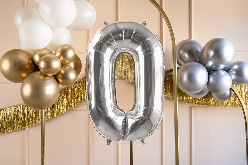 Heliumgefüllter Folienballon | Silber | 86cm | nur Abholung | Zahl 0