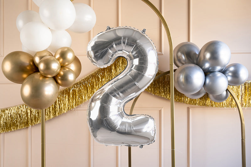 Heliumgefüllter Folienballon | Silber | 86cm | nur Abholung | Zahl 2