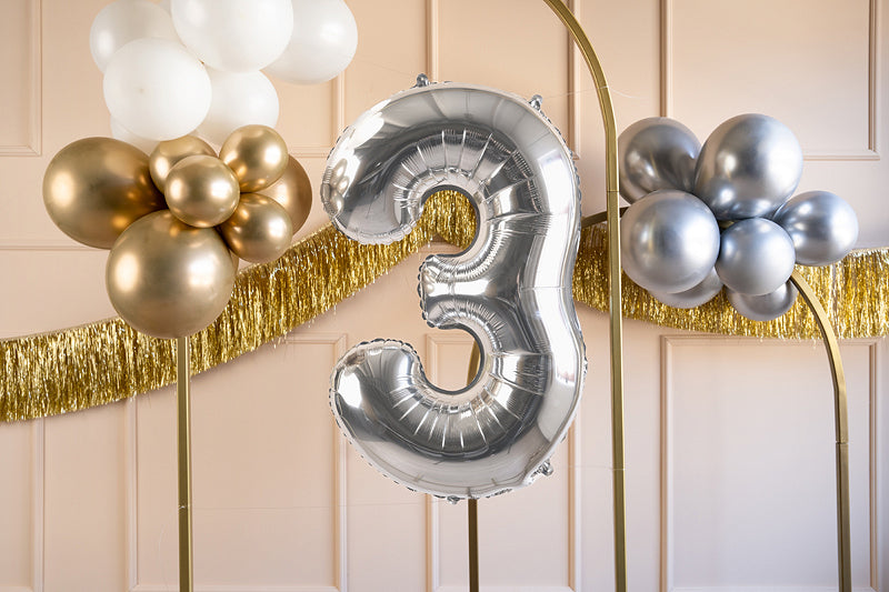 Heliumgefüllter Folienballon | Silber | 86cm | nur Abholung | Zahl 3