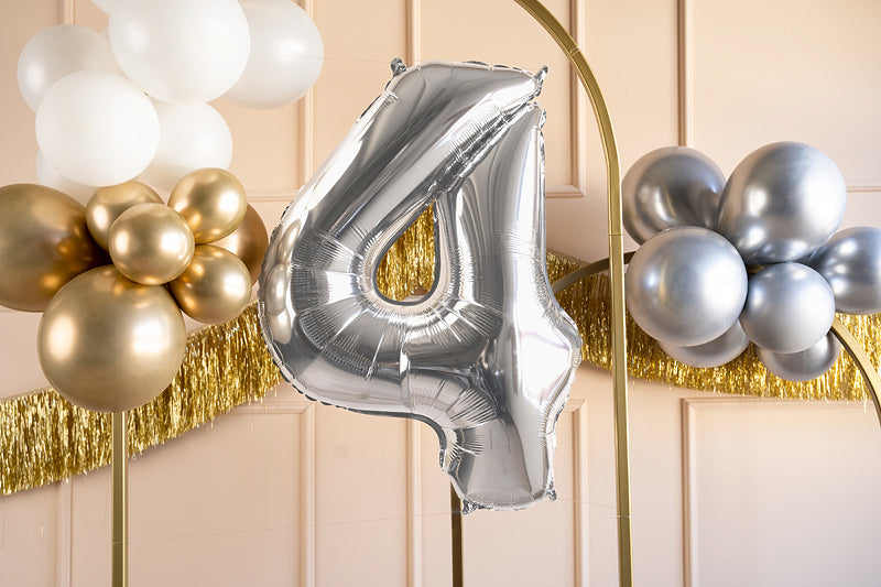 Heliumgefüllter Folienballon | Silber | 86cm | nur Abholung | Zahl 4