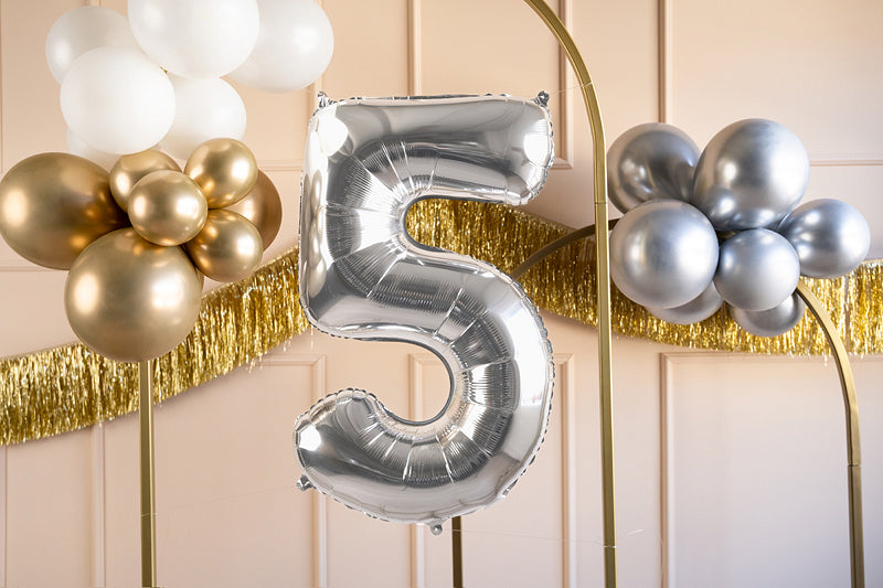 Heliumgefüllter Folienballon | Silber | 86cm | nur Abholung | Zahl 5