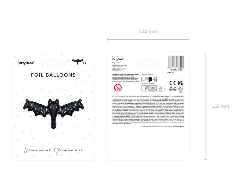 Fledermaus groß | Folienballon | inkl. Strohhalm
