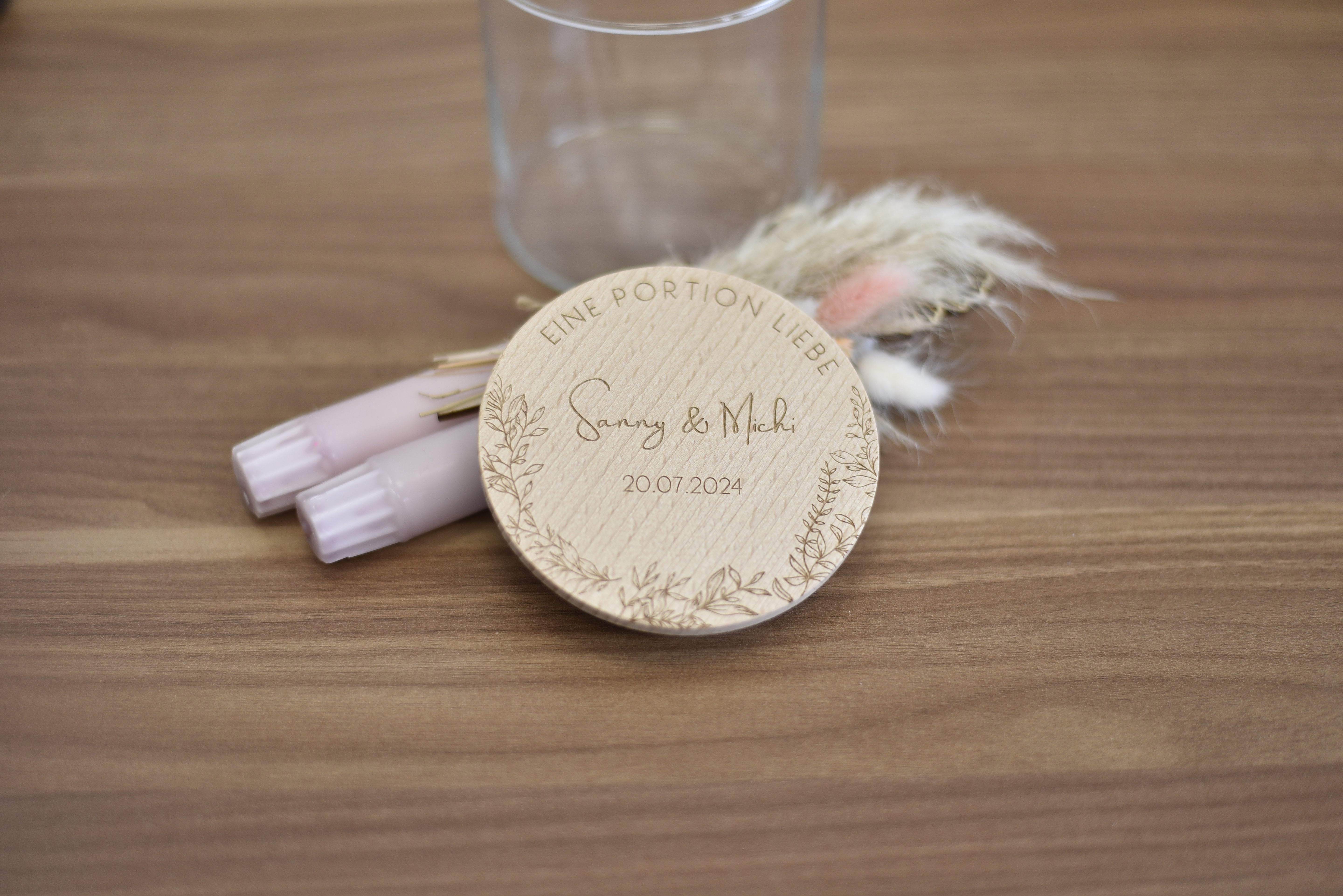 Vorratsglas | zur Hochzeit | Geldgeschenk| Personalisiert | Glas mit graviertem Holzdeckel