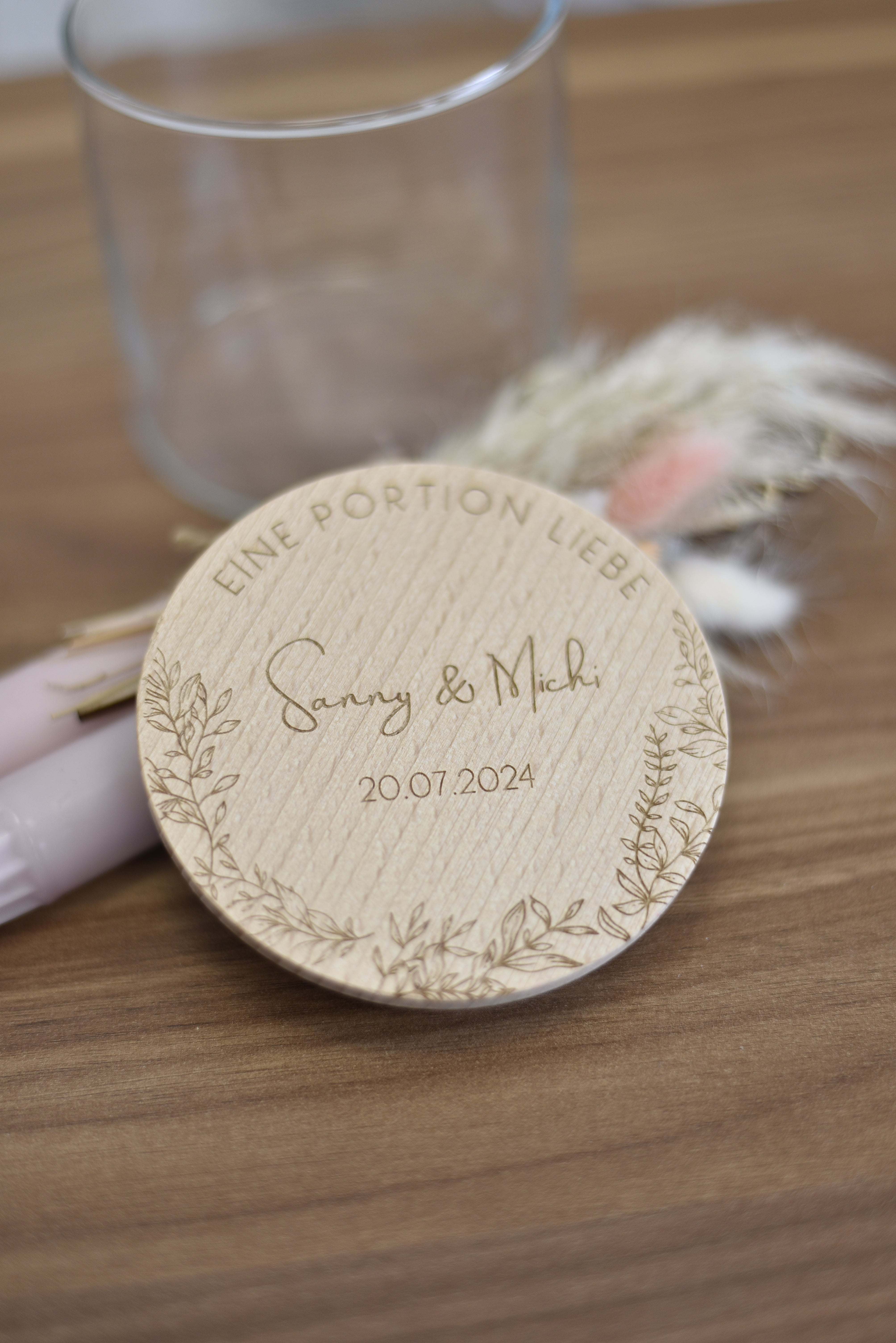 Vorratsglas | zur Hochzeit | Geldgeschenk| Personalisiert | Glas mit graviertem Holzdeckel