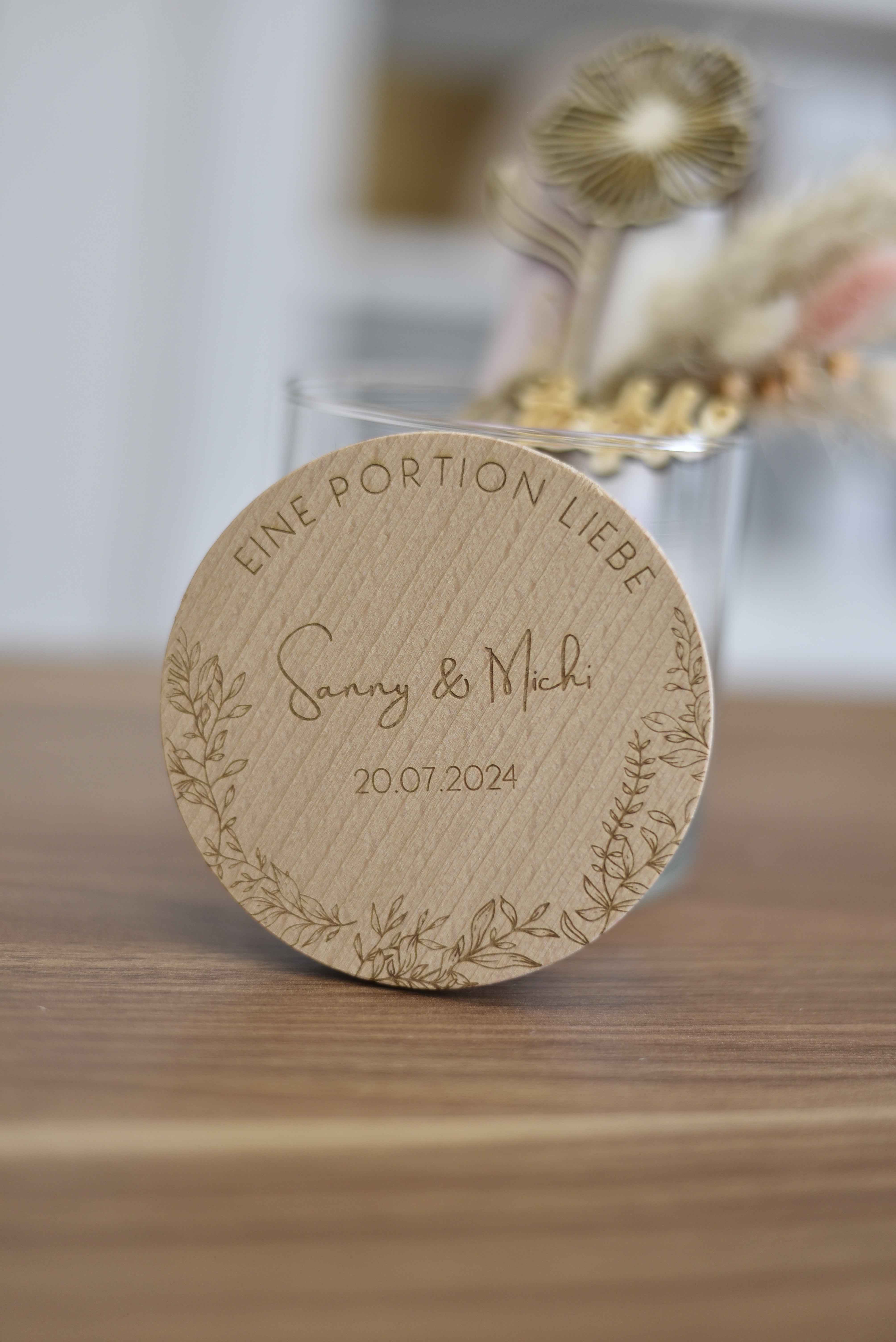 Vorratsglas | zur Hochzeit | Geldgeschenk| Personalisiert | Glas mit graviertem Holzdeckel