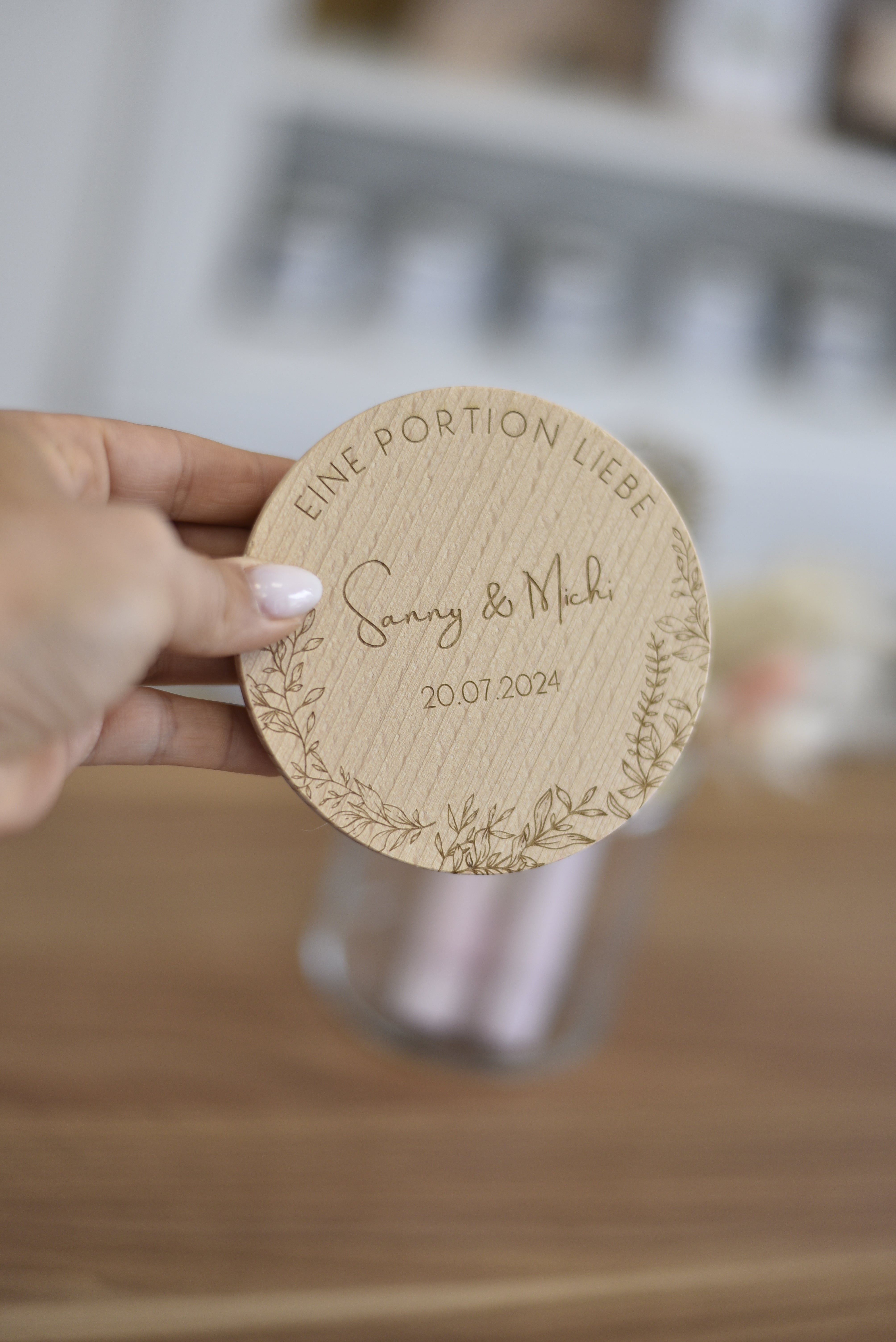 Vorratsglas | zur Hochzeit | Geldgeschenk| Personalisiert | Glas mit graviertem Holzdeckel