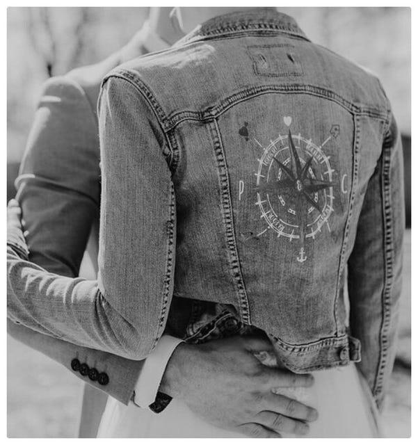 Liebeskompass | Jeansjackenaufdruck | Brautjacke