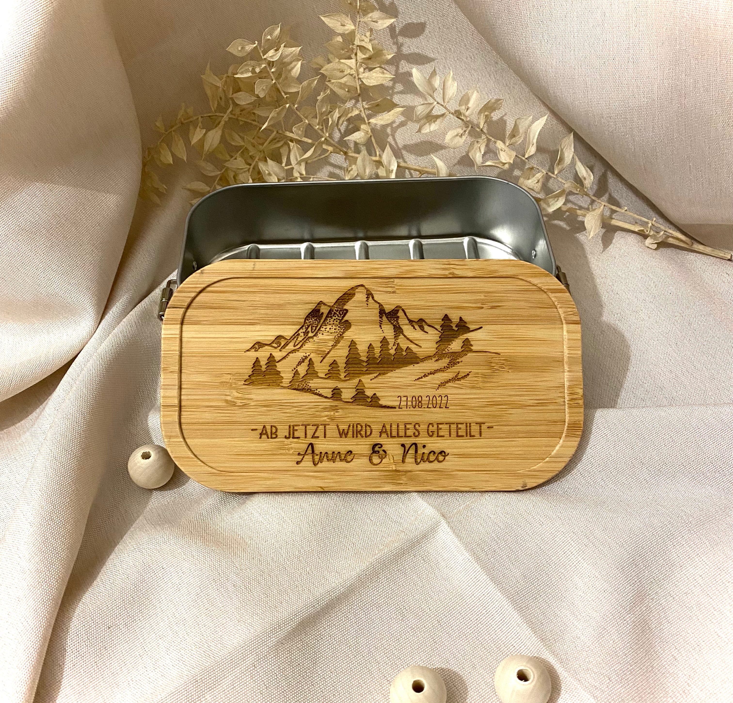 Brotdose zur Hochzeit | personalisiert mit Namen und Datum | für Wanderer und Bergliebhaber