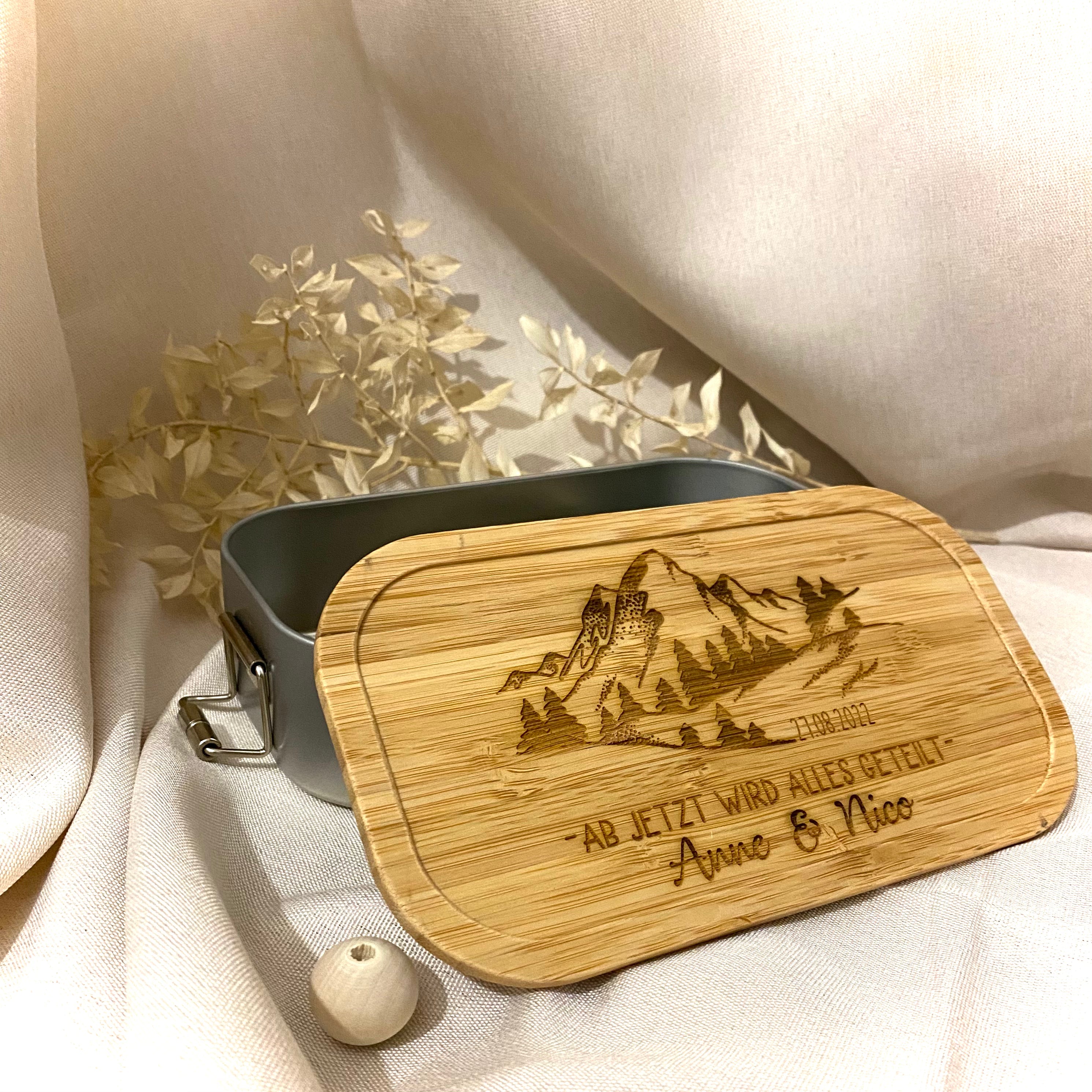 Brotdose zur Hochzeit | personalisiert mit Namen und Datum | für Wanderer und Bergliebhaber