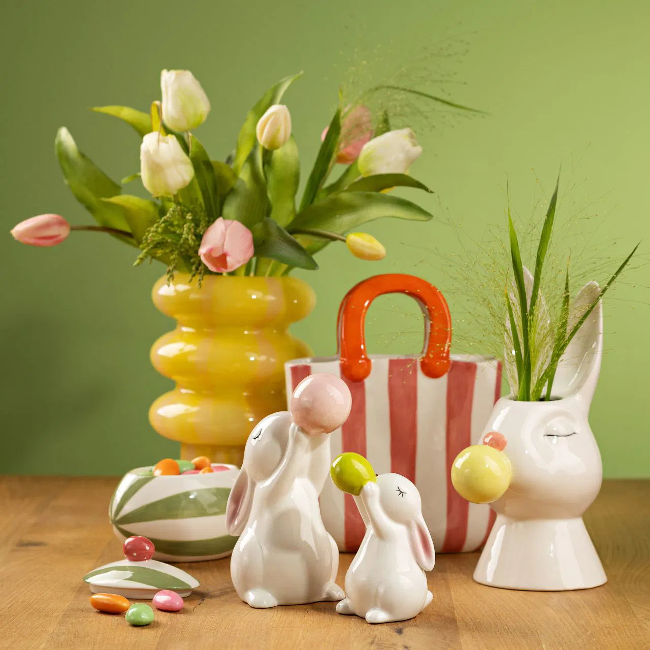 Vase Hase mit Kaugummiblase aus Keramik | 2er Set