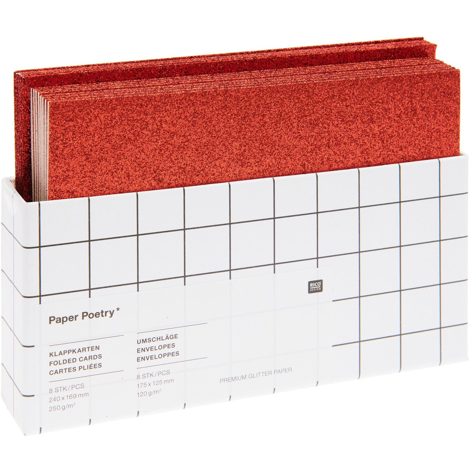 PAPER POETRY KARTEN- UND UMSCHLAGSET GLITTER B6 16TEILIG | Klassisch rot