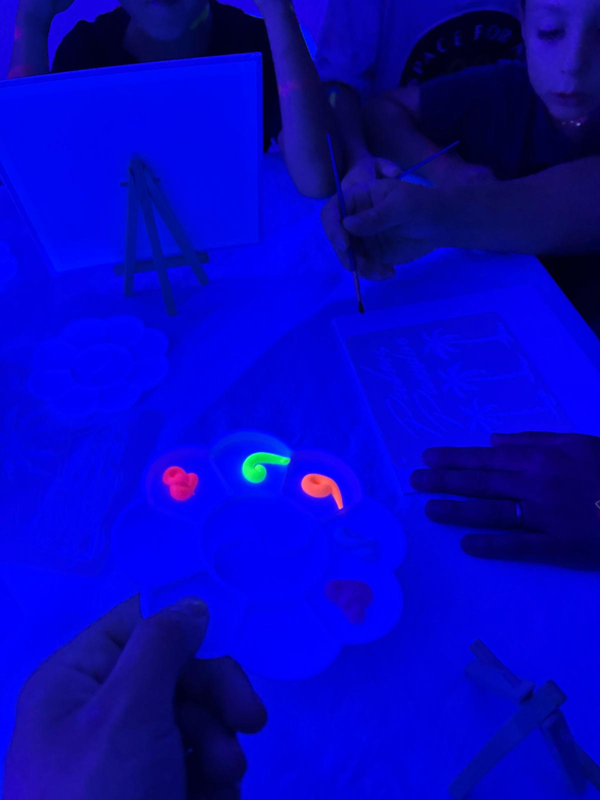 Kindergeburtstag unter Schwarzlicht – Kreativ-Feier im Atelier Rosmarinparty