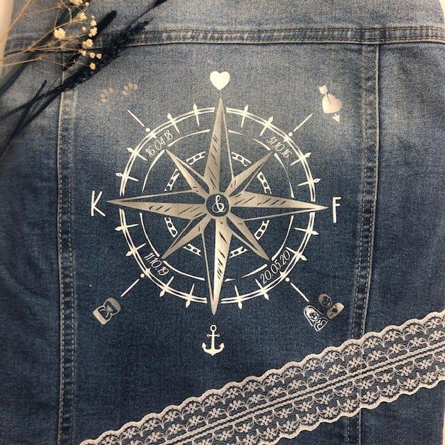 Liebeskompass | Jeansjackenaufdruck | Brautjacke